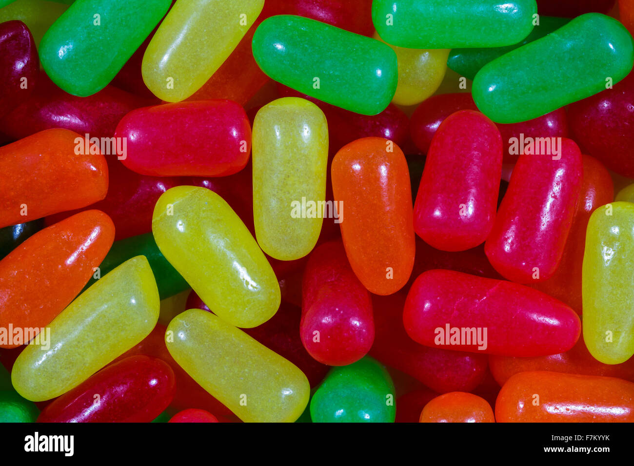 Close up of assorted multicolored candies. Stock Photo