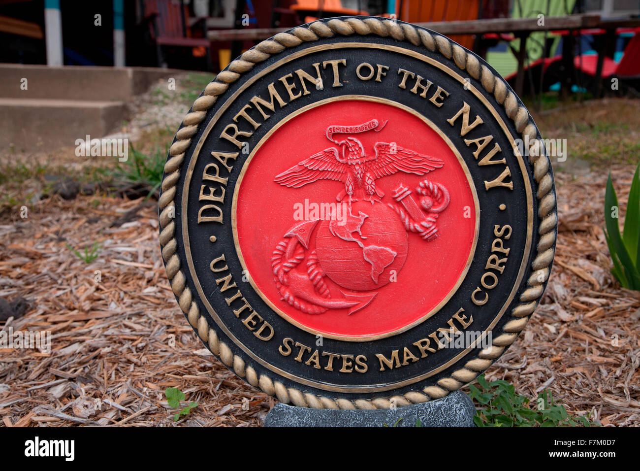Circular symbol for US Navy and Marine Corps., roadside art found in Grafton, IL. Stock Photo