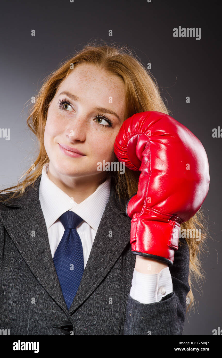 Woman boxer in dark room Stock Photo Alamy