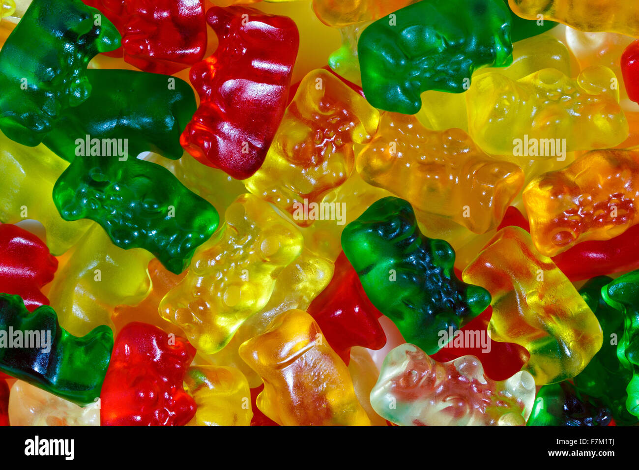 Close up of assorted multicolored gummy bears Stock Photo