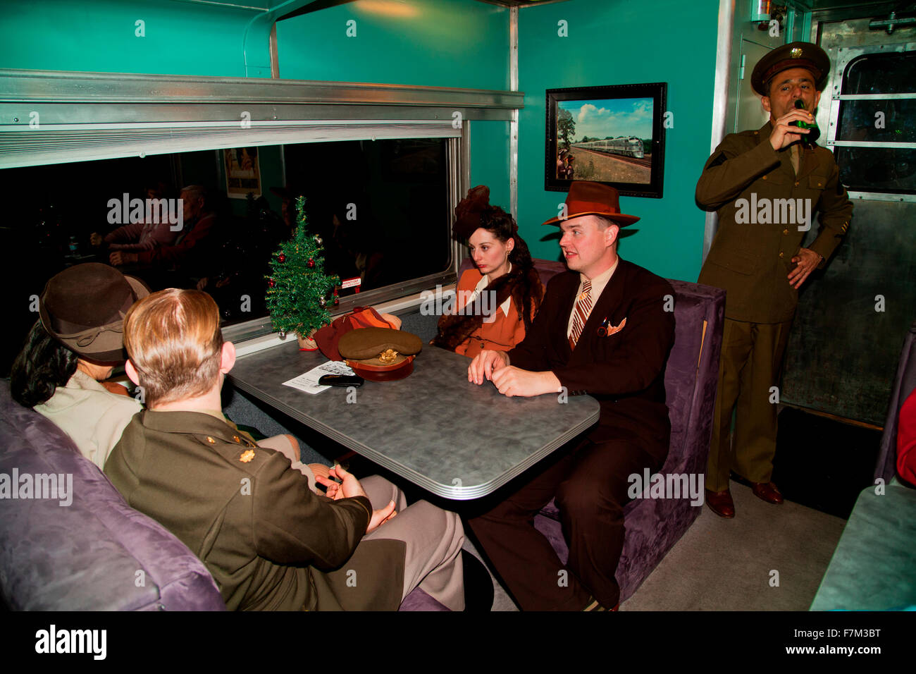 1940's reenactors interact on Pearl Harbor Day Troop train reenactment from Los Angeles Union Station to San Diego Stock Photo