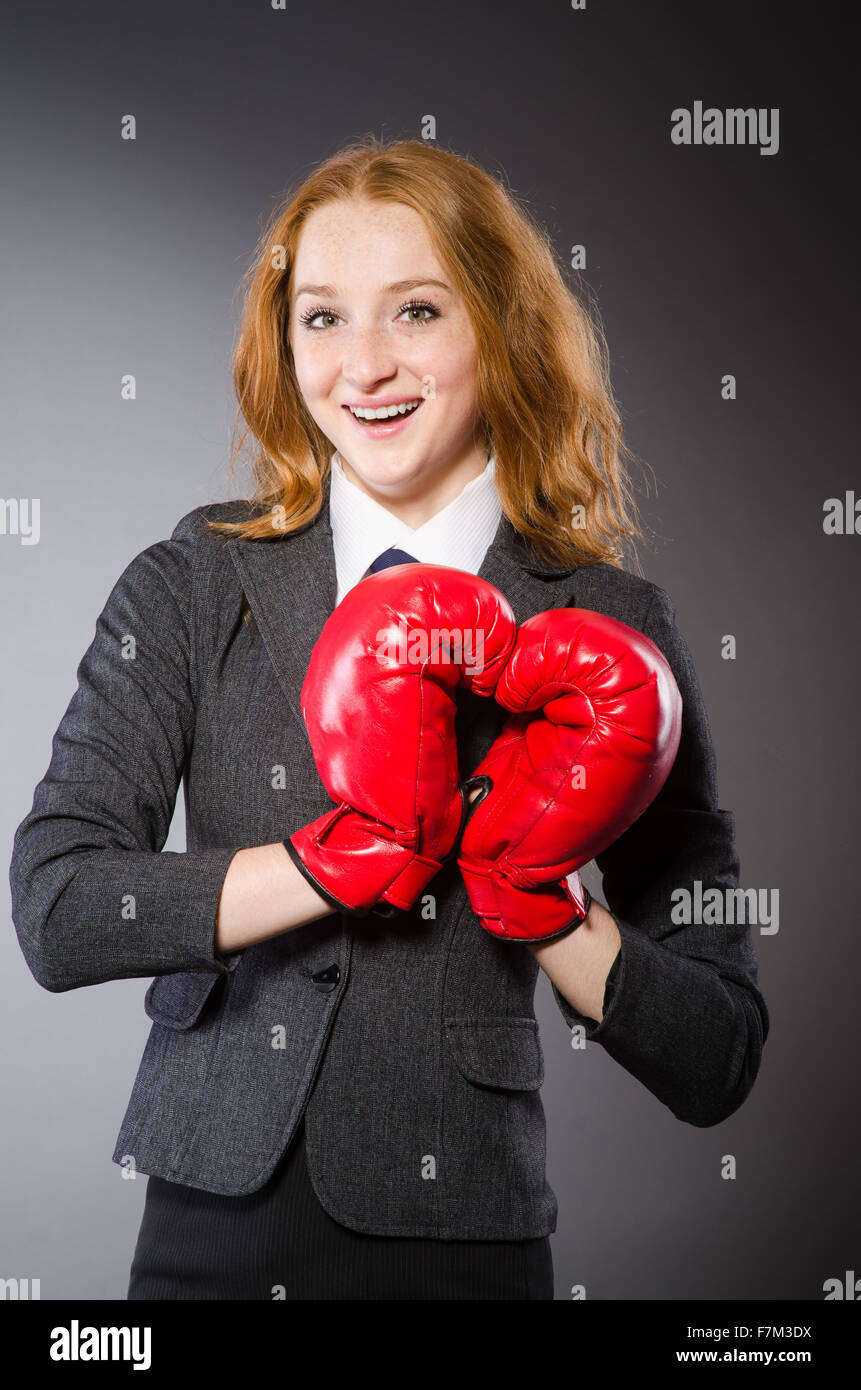 Woman boxer in dark room Stock Photo Alamy