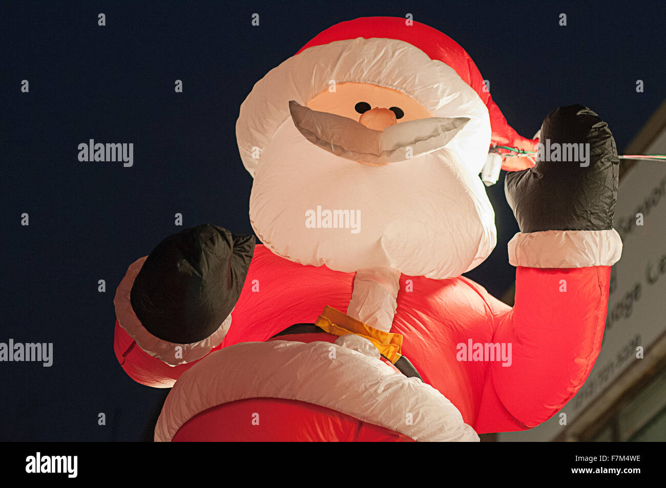 Inflatable santa in Manhattan Stock Photo