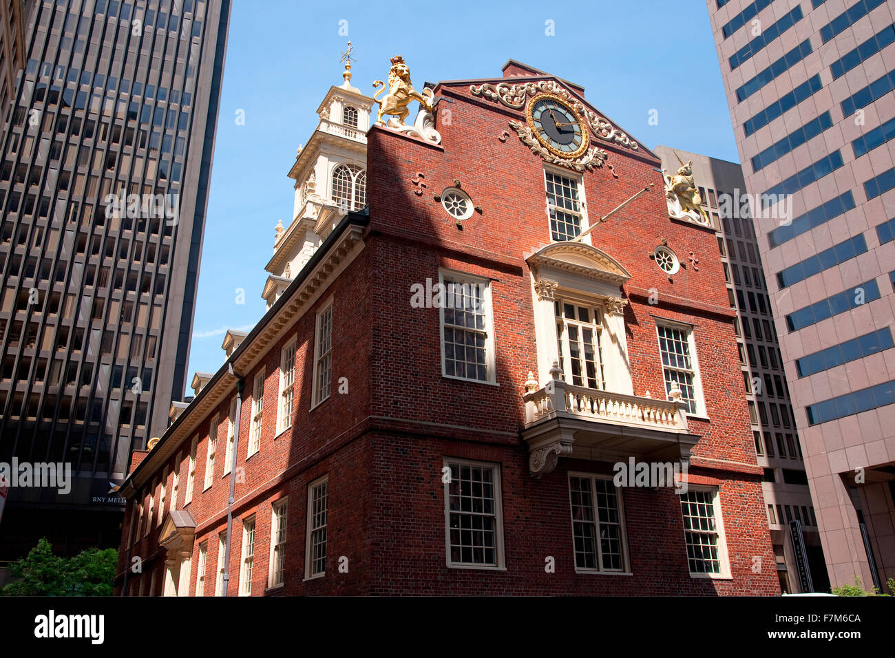 Old South Meeting House, the site of March 5, 1770 Boston Massacre, pre-American Revolution, Freedom Trail, Boston, MA Stock Photo
