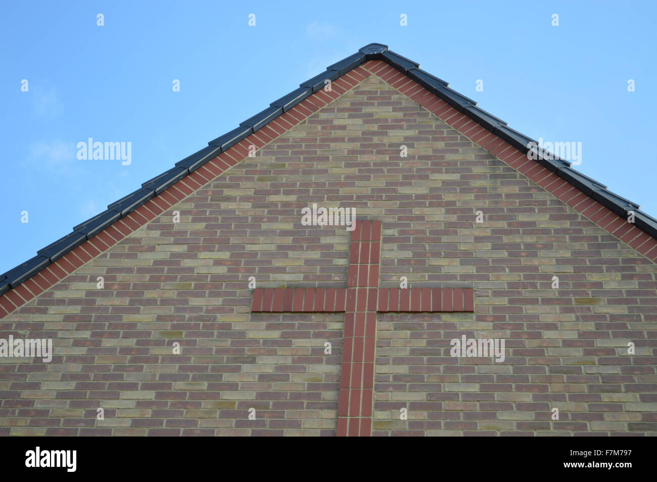 A close up of the top of a modern church. Stock Photo