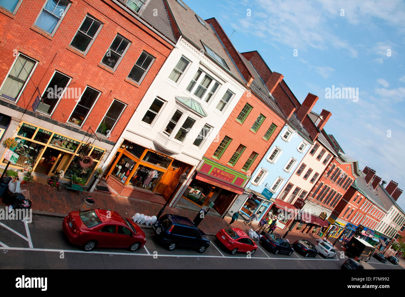 Elevated view of storefronts on Market Street, Portsmouth, New