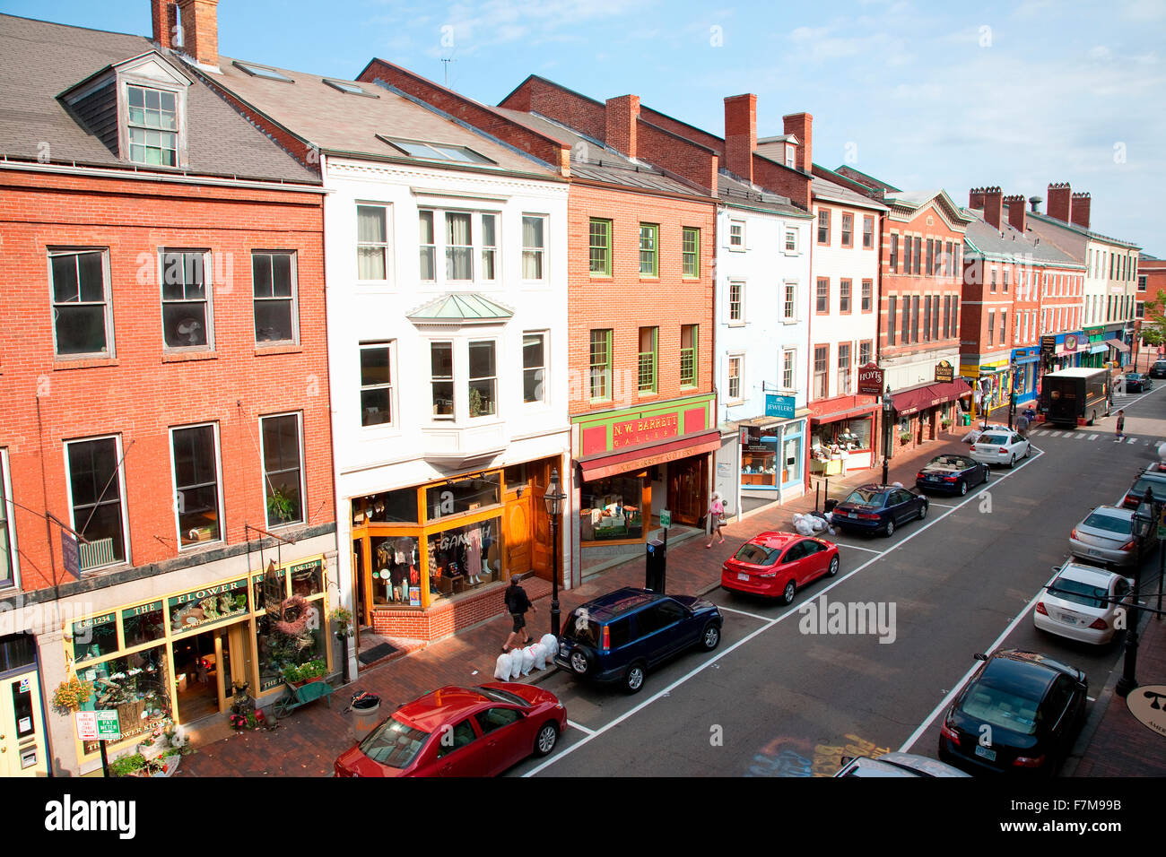 Elevated view of storefronts on Market Street, Portsmouth, New