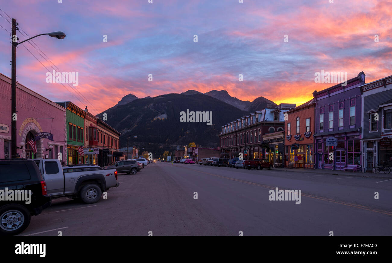Downtown Silverton Colorado at sunset Stock Photo