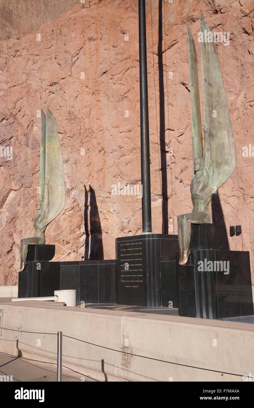 Winged Figures of the Republic by Oskar J. W. Hansen, part of the monument of dedication on the Nevada side of the Hoover Dam (Boulder Dam) outside of Las Vegas, Nevada, Boulder City Stock Photo