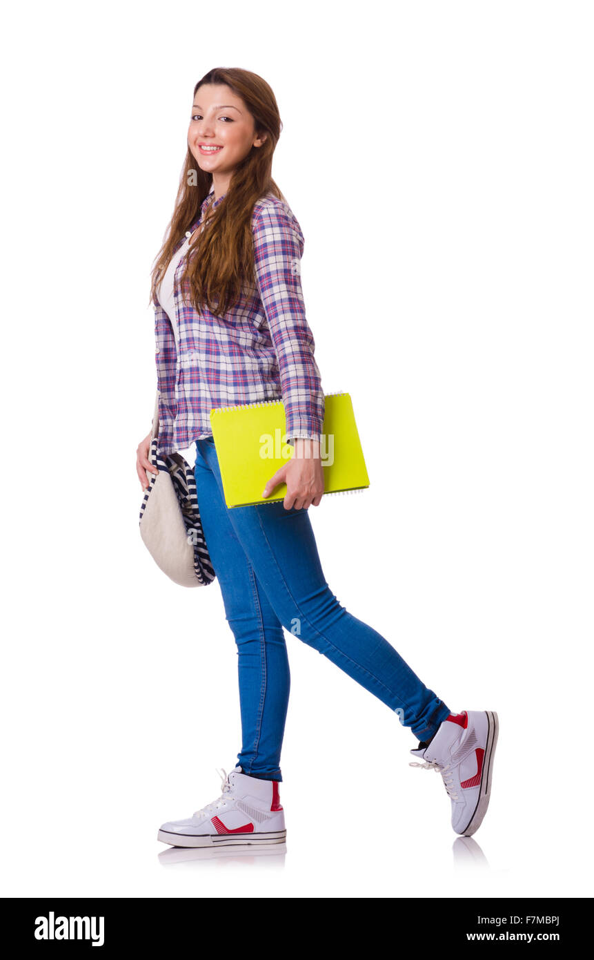 Young student with books isolated on the white Stock Photo - Alamy