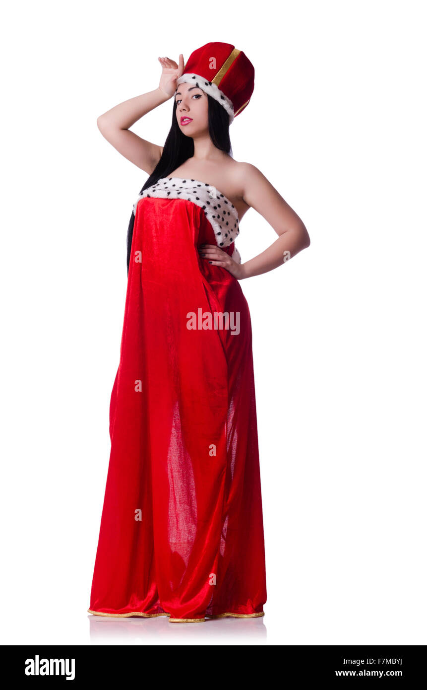 Queen in red dress isolated on the white background Stock Photo - Alamy