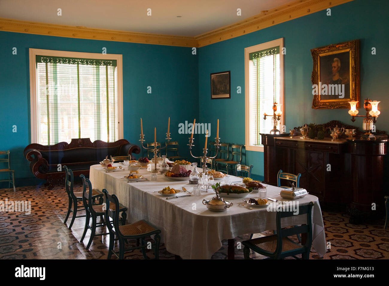 Interior view of Dining Room at The Hermitage, President Andrew Jackson Mansion and Home, Nashville, Davidson County, Tennessee, USA Stock Photo