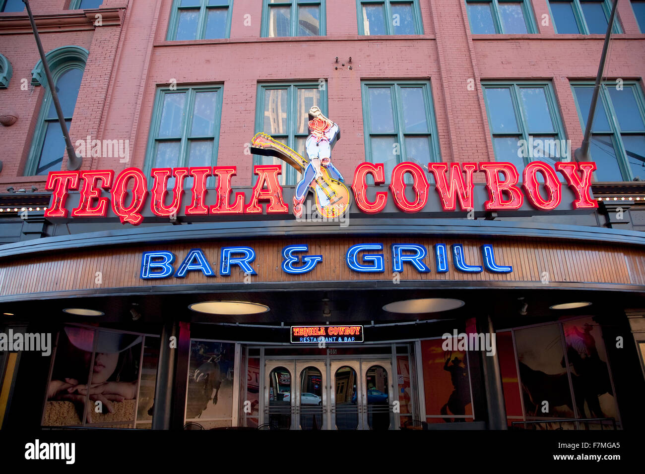 Tequila Cowboy Bar and Grill, Neon Sign, Nashville, Tennessee Stock Photo