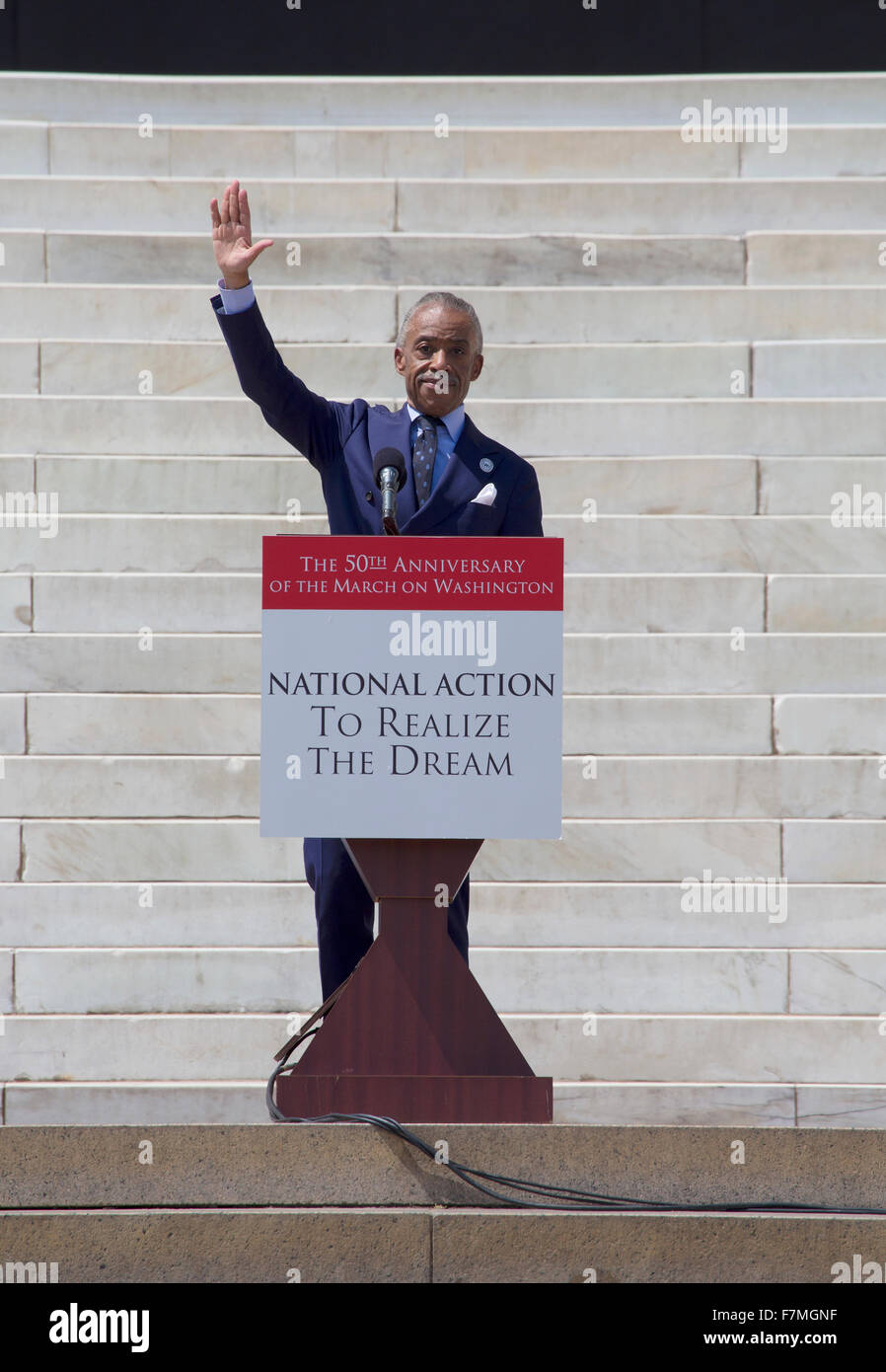 Reverend Al Sharpton, MSNBC TV host of 'Politics Nation,' speaks at the  National Action to Realize the Dream march and rally for the 50th Anniversary of the march on Washington and Martin Luther King's I Have A Dream Speech, August 24, 2013, Lincoln Memorial, Washington, D.C. Stock Photo