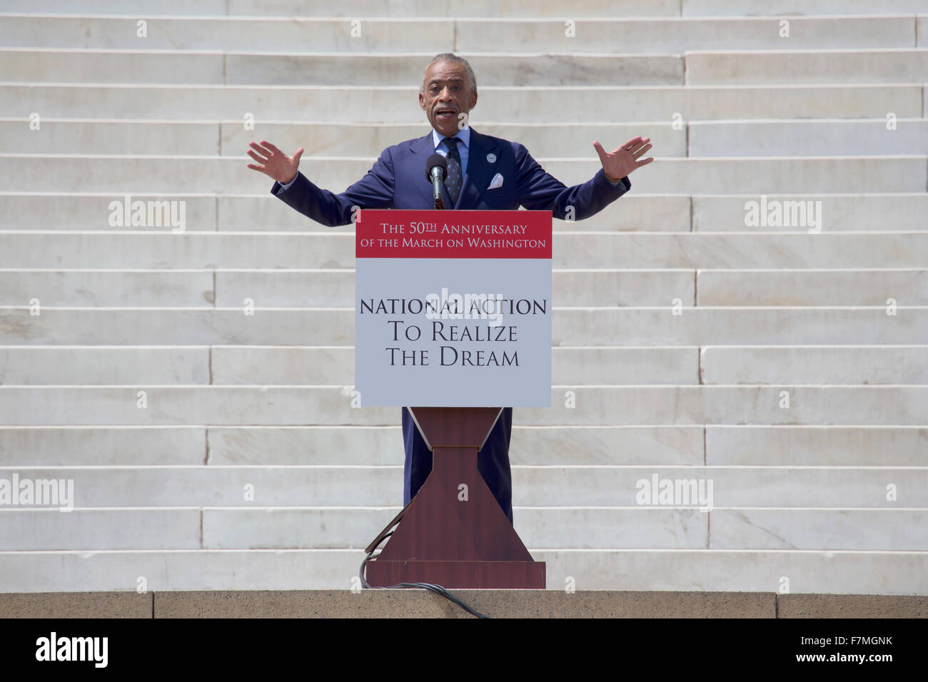 Reverend Al Sharpton, MSNBC TV host of 'Politics Nation,' speaks at the  National Action to Realize the Dream march and rally for the 50th Anniversary of the march on Washington and Martin Luther King's I Have A Dream Speech, August 24, 2013, Lincoln Memo Stock Photo