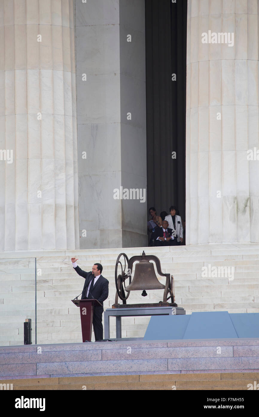 Former President and CEO of NAACP Ben Jealous speaks during the Let Freedom Ring ceremony at the Lincoln Memorial August 28, 2013 in Washington, DC, commemorating the 50th anniversary of Dr. Martin Luther King Jr.'s 'I Have a Dream' speech. Stock Photo