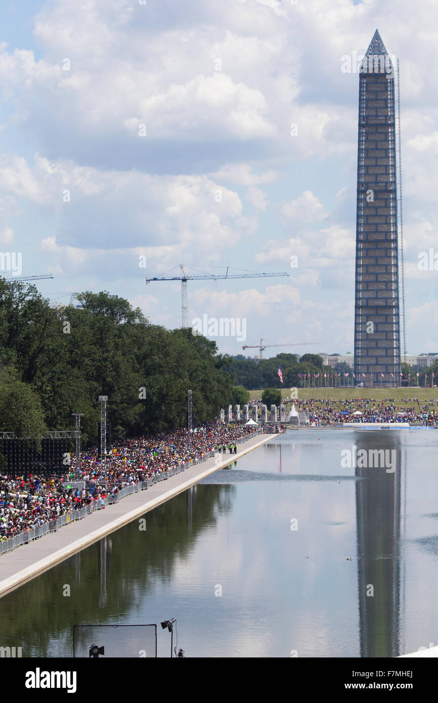 Audiences on the National Mall listen to speeches at the National Action to Realize the Dream march and rally for the 50th Anniversary of the march on Washington and Martin Luther King's I Have A Dream Speech, August 24, 2013, Lincoln Memorial, Washington, D.C. Stock Photo