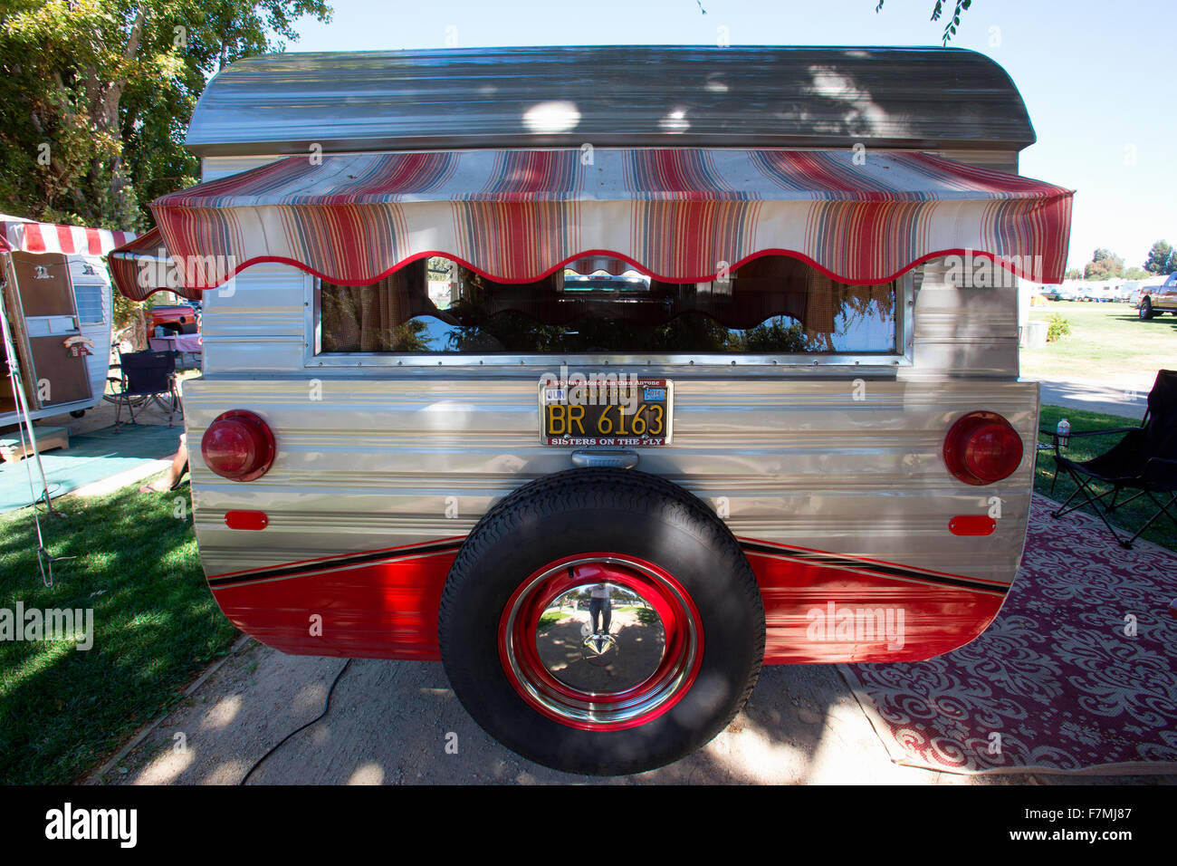 Rear view of Vintage Trailer with red awning, at the 4th Annual Vintage ...