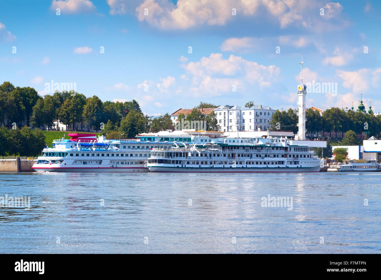 Ships of the moored at the Yaroslavl river station Stock Photo