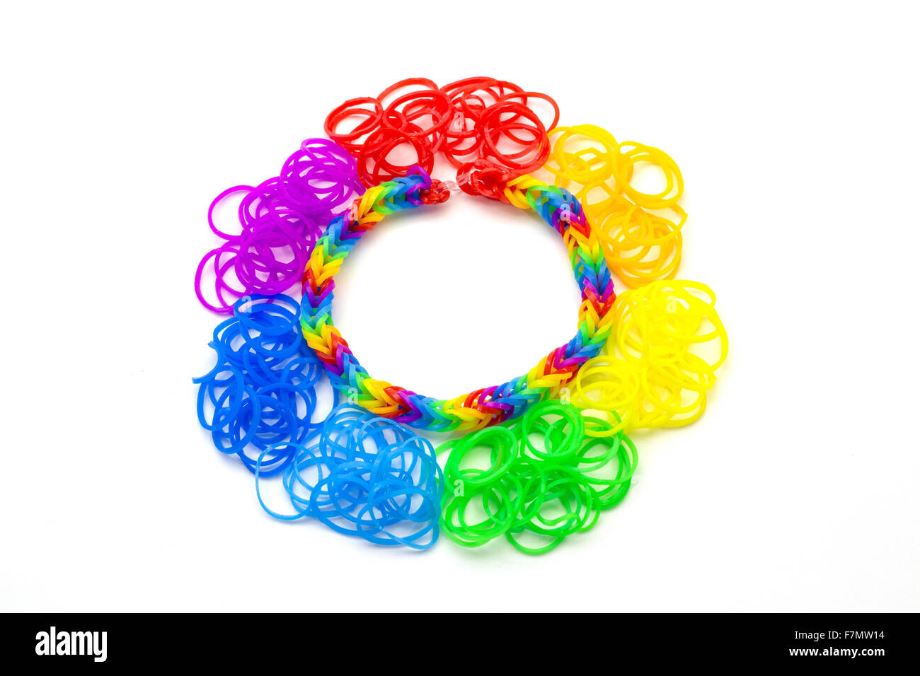 Young girl showing off rainbow loom band bracelets on her wrist Stock Photo  - Alamy