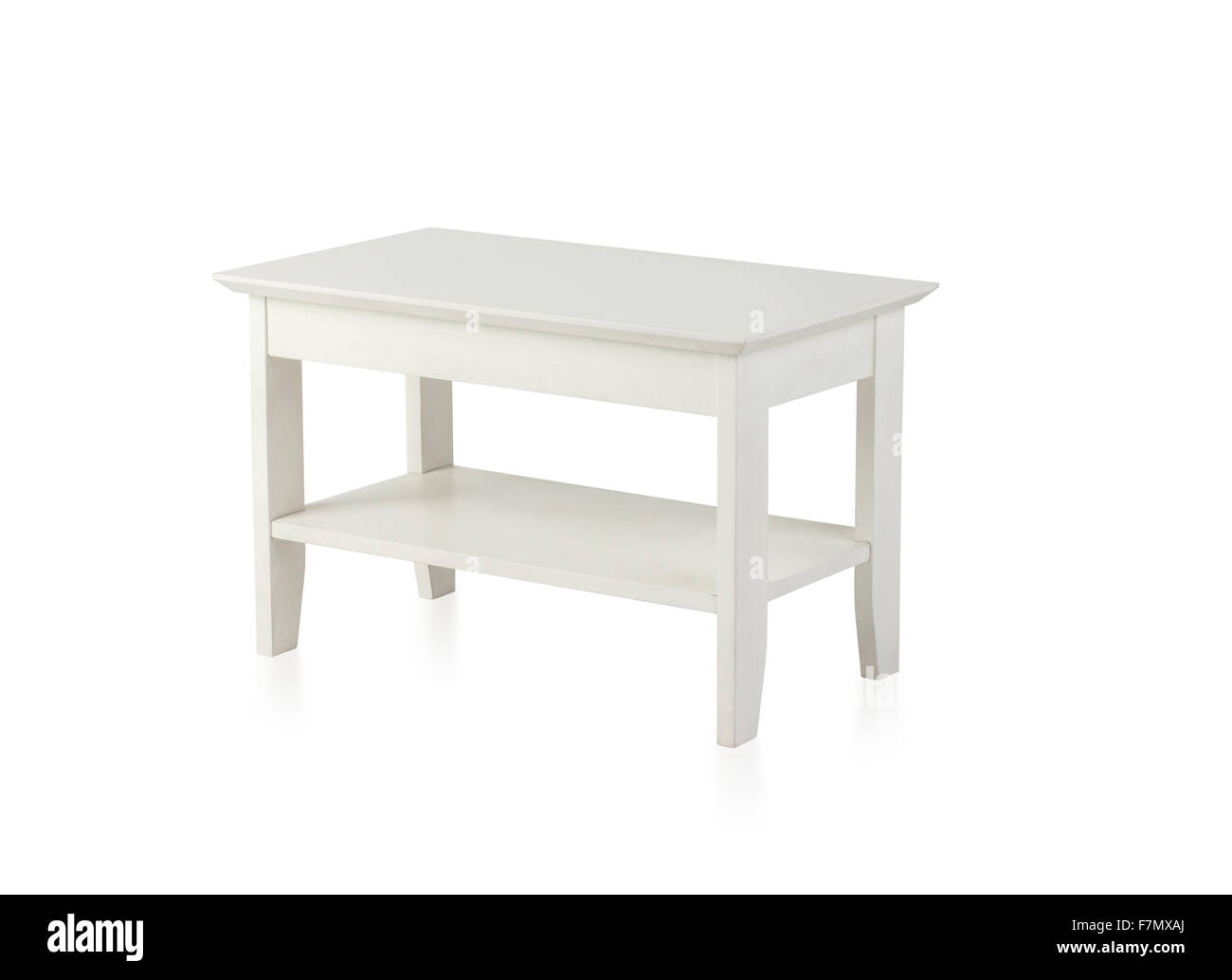 Small white wooden table isolated on white background Stock Photo - Alamy