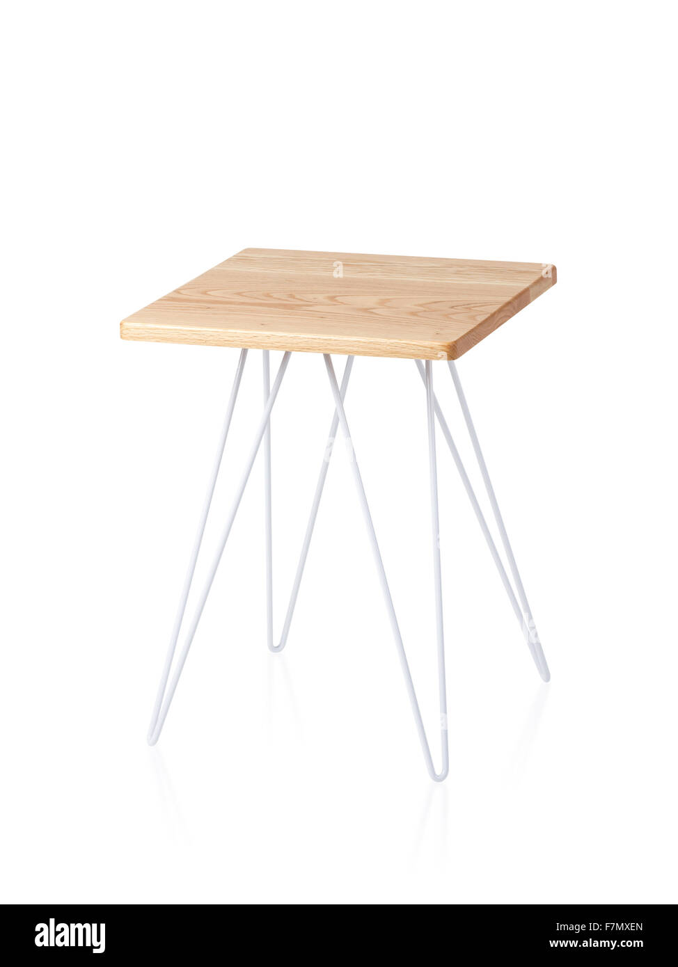 Steel table with wooden top isolated on white background Stock Photo