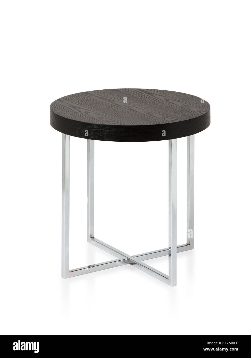 Steel table with wooden top isolated on white background Stock Photo