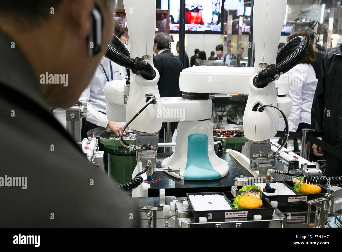 The dual-armed industrial robot duAro of Kawasaki Heavy Industries Ltd.  performs at the International Robot Exhibition 2015 on December 2, 2015,  Tokyo, Japan. 446 companies and organisations (from Japan and overseas)  showed