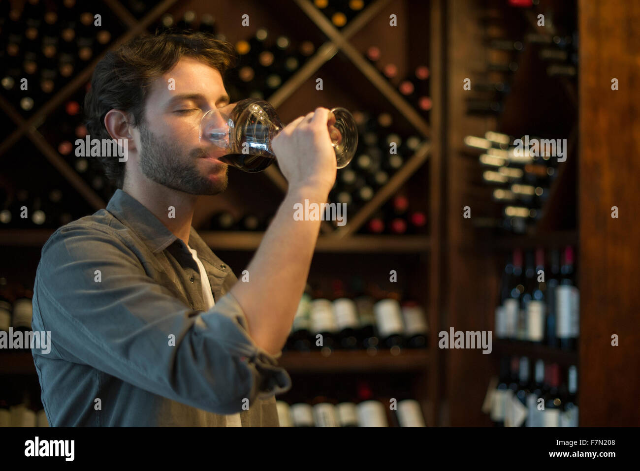 Sommelier tasting glass of wine Stock Photo