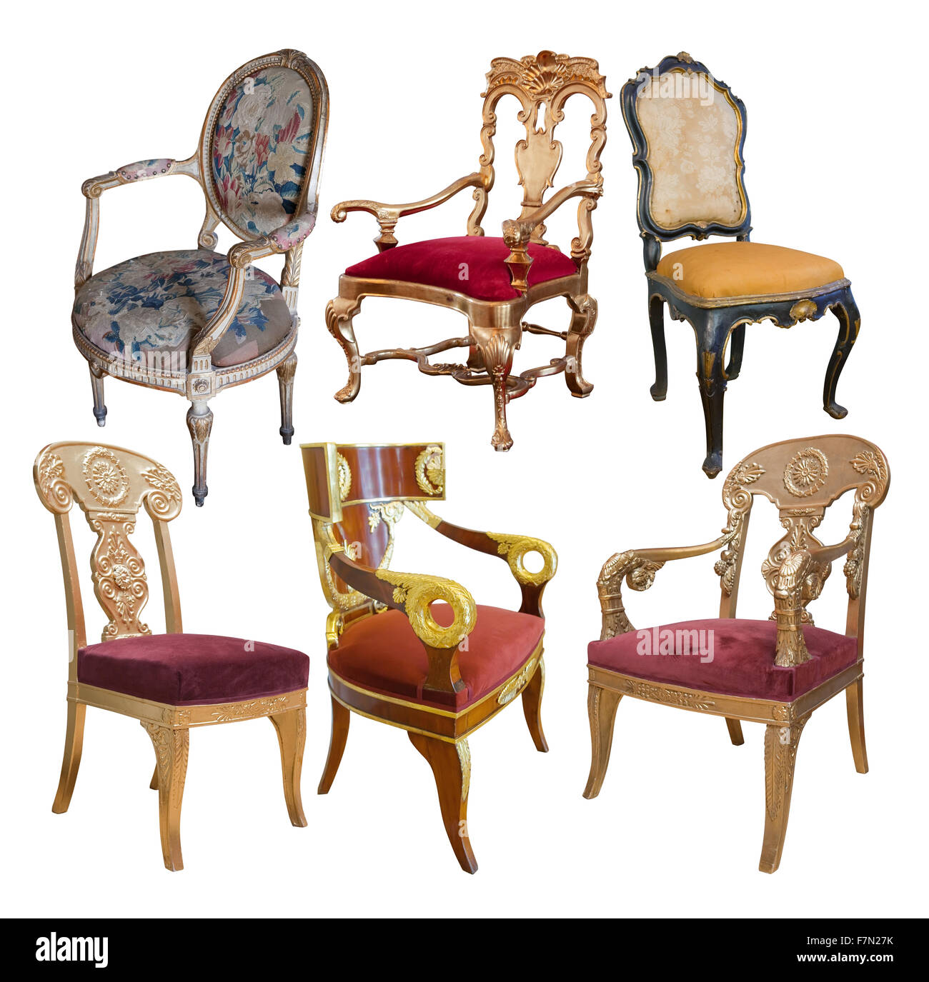 Set Of Luxury Vintage Chairs Isolated On White With Clipping Path