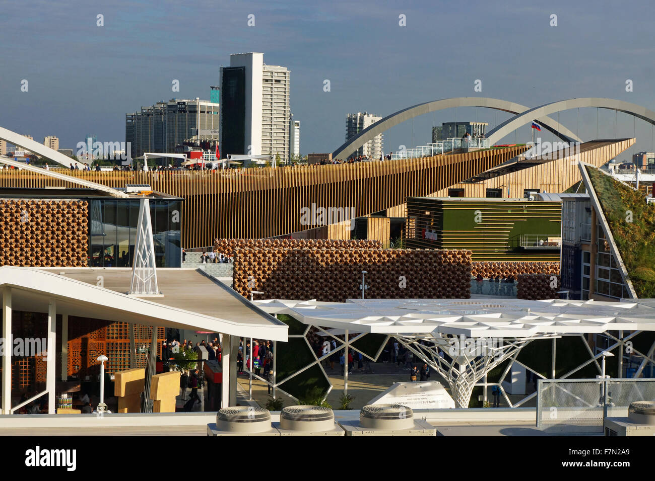 View over pavillions of the World Exhibition 2015, Milan, Italy Stock Photo