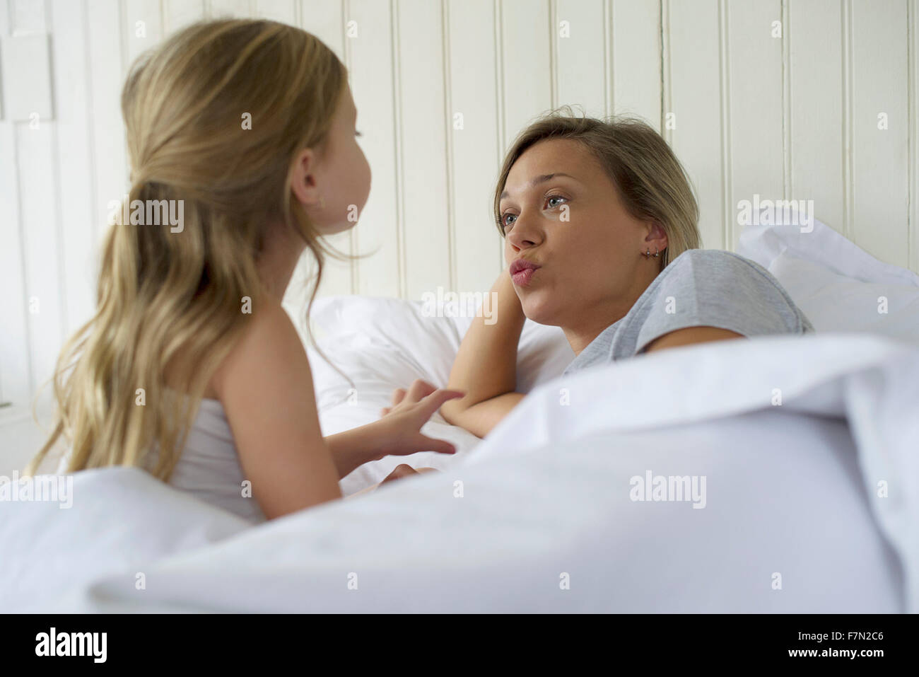 Mother and daughter making faces Stock Photo