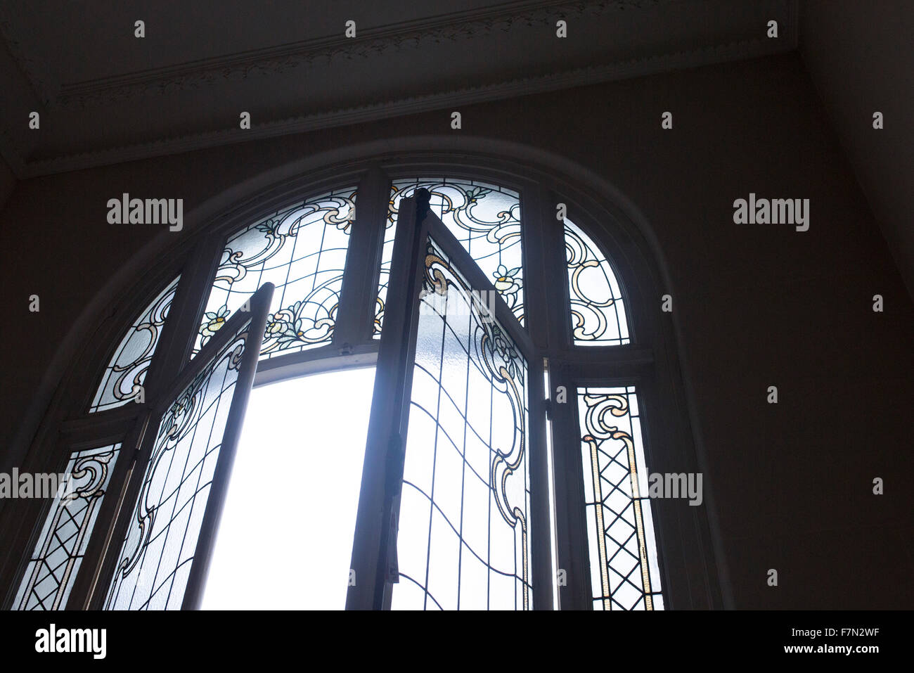Leaded french windows, open Stock Photo