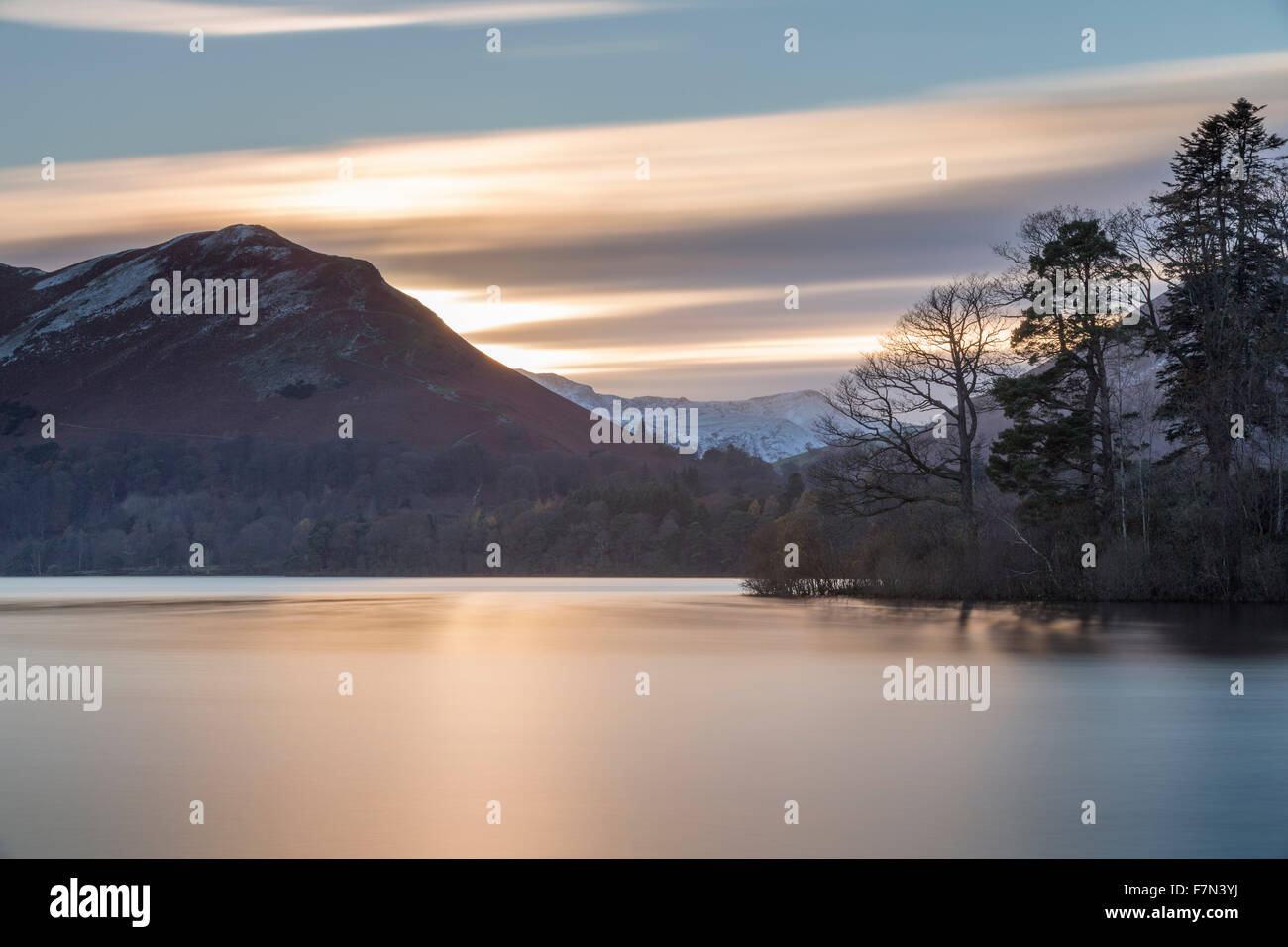 Sunset over Catbells and Derwent Water November 2015 Stock Photo