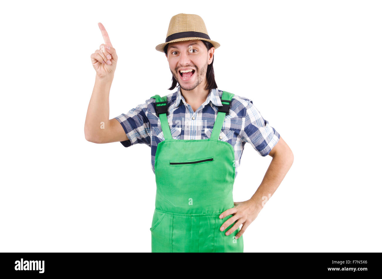 Young cheerful gardener with watering can isolated on white Stock Photo ...