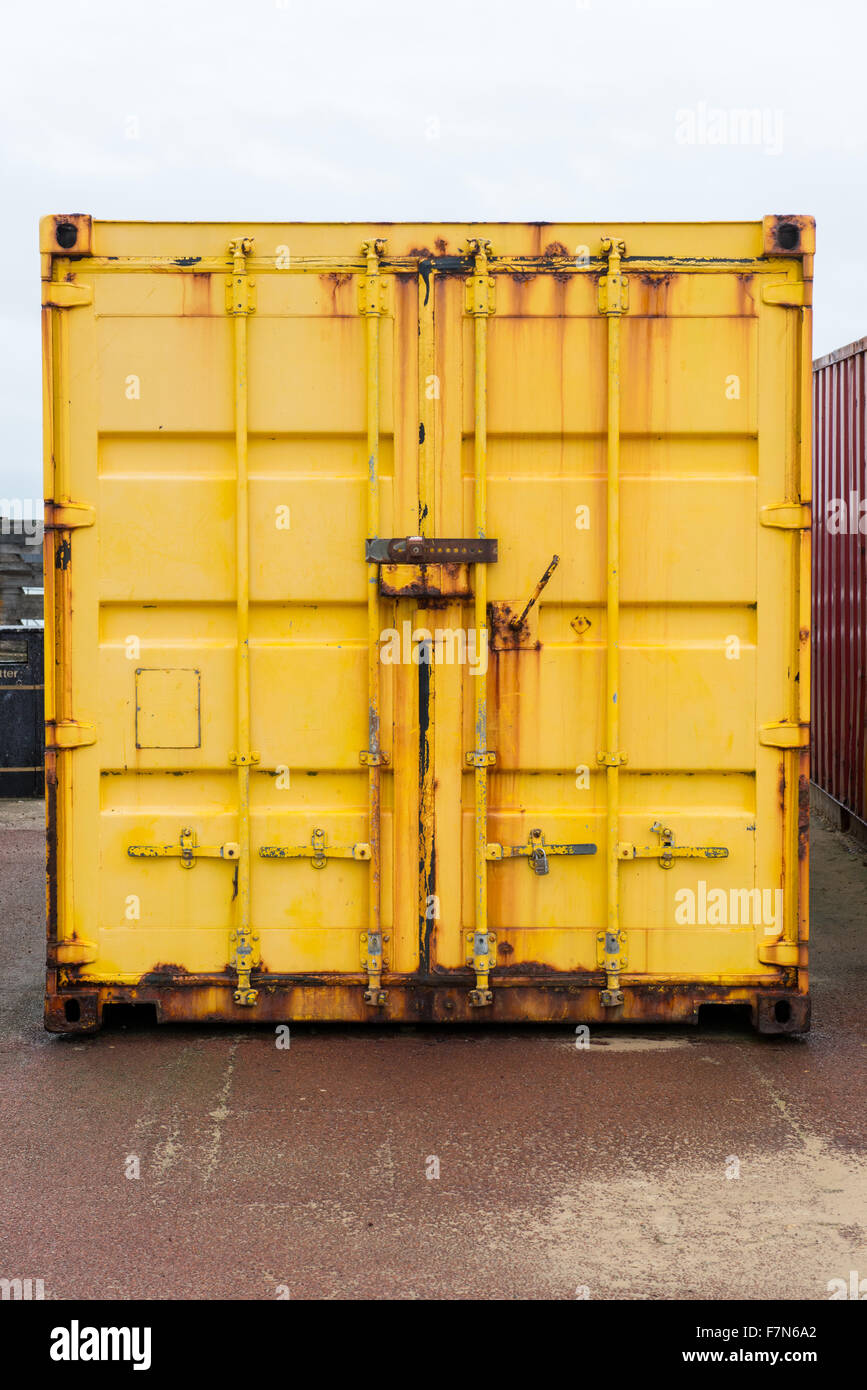 Yellow colored shipping container close up Stock Photo