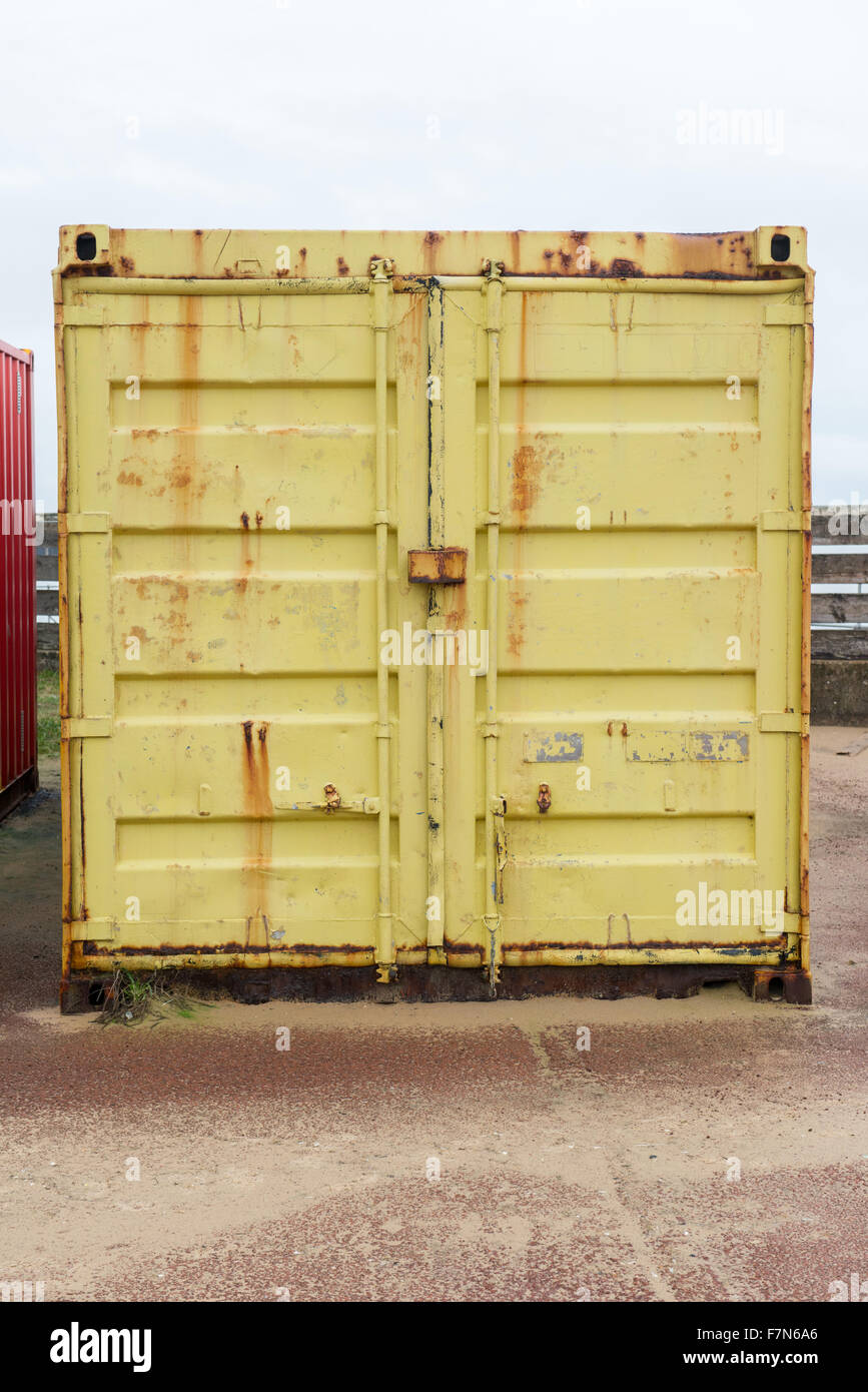 Yellow colored shipping container close up Stock Photo Alamy
