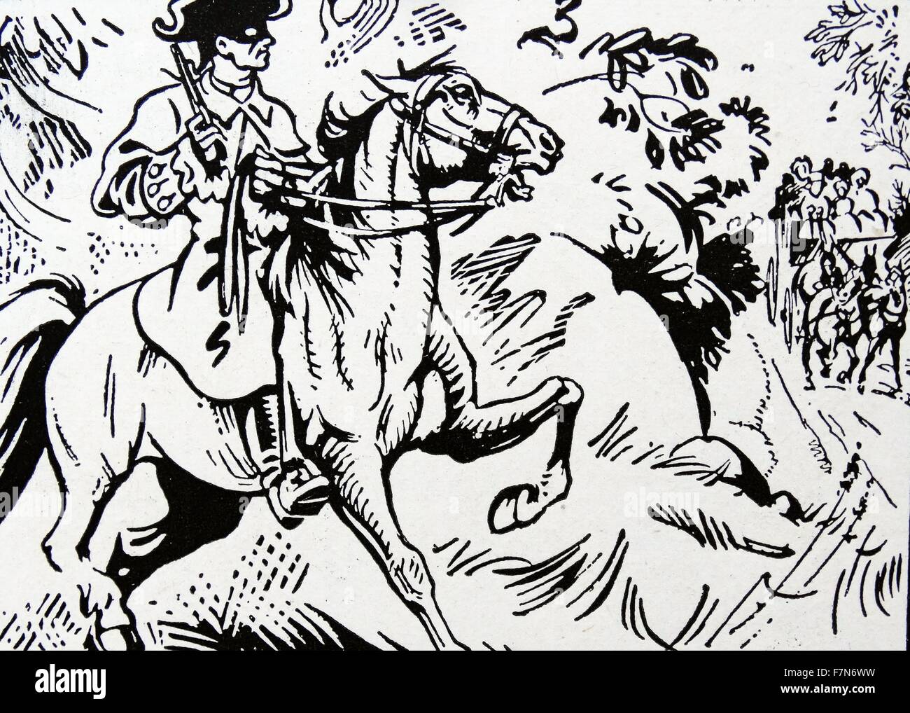 Childrens book illustration about an 18th century, highway robber 1955 Stock Photo