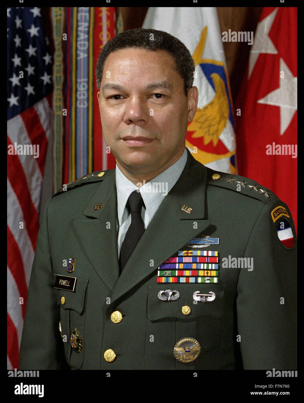 Colin Luther Powell 1990: (born April 5, 1937) American statesman and general in the United States Army. Secretary of State,  from 2001 to 2005, National Security Advisor (1987–1989), Chairman of the Joint Chiefs of Staff (1989–1993) Stock Photo