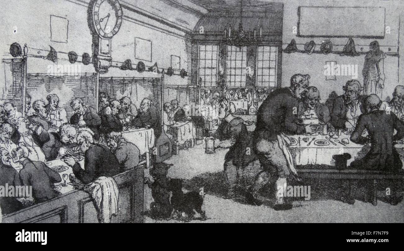 Lloyd's Coffee House, Lombard Street, London.  Here businessmen and people seeking 'insurance' met.  This was the beginning of Lloyds insurance. 1733 Stock Photo