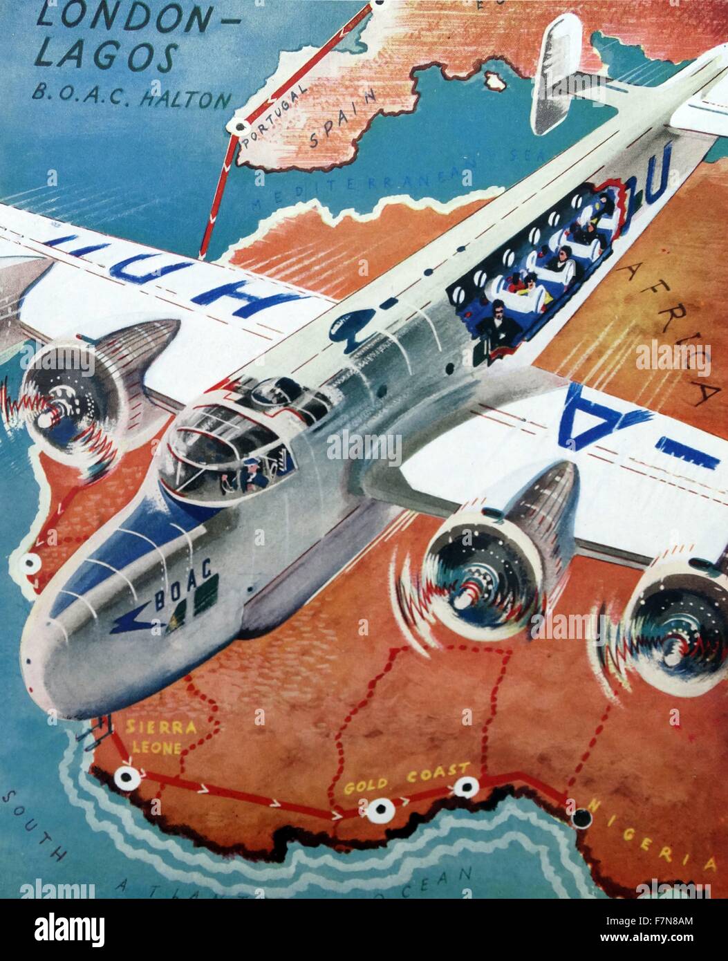 Colour cut-out diagram of a British 1940s commercial plane. Dated 1947 Stock Photo