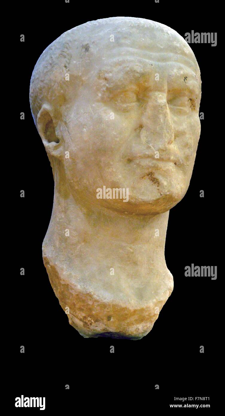 Marble bust of the Emperor Vespasian (69-79 A.D.) Dated 79 A.D. Stock Photo