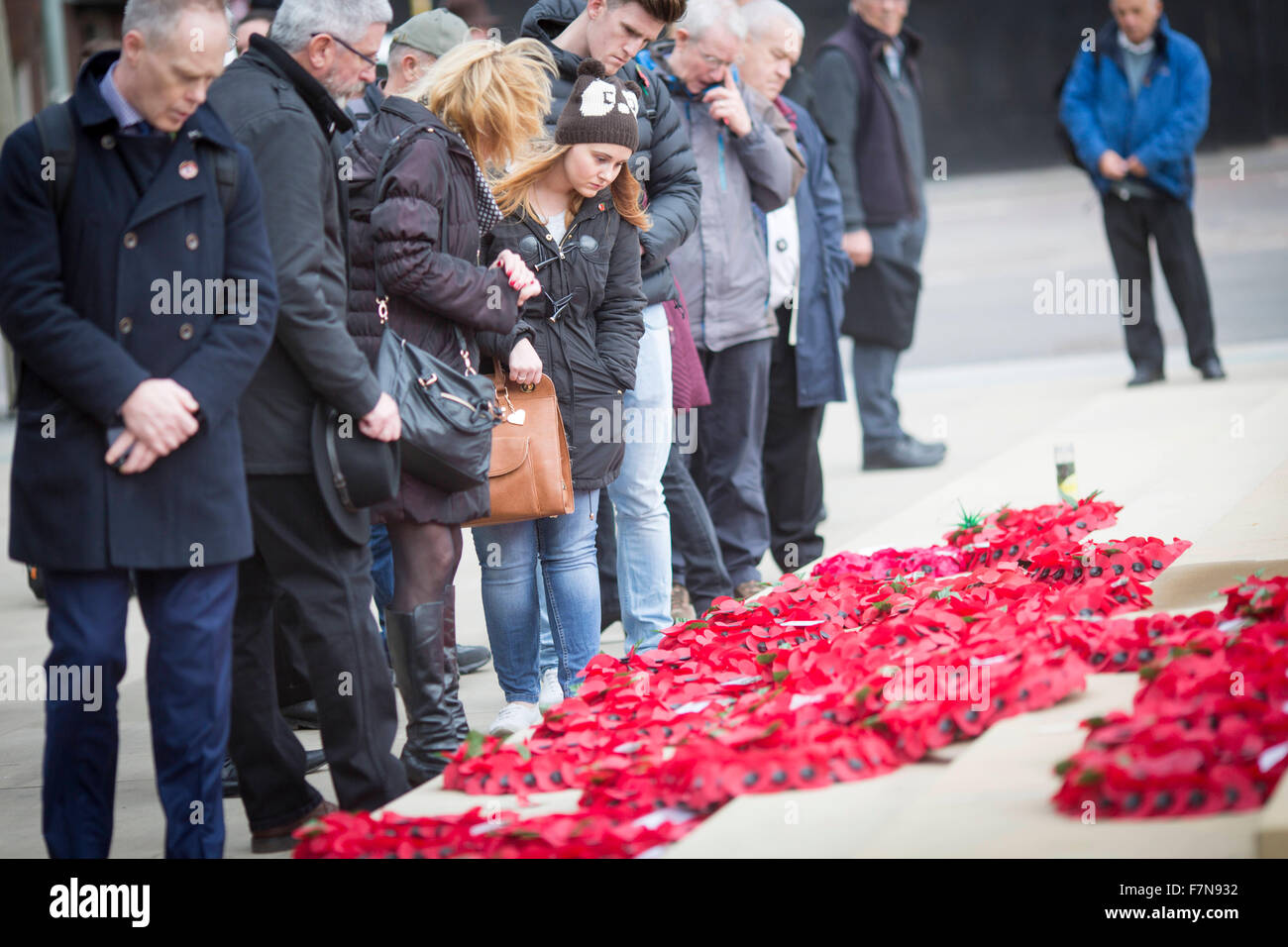 Manchester city centre fell silent with the rest of the nation this morning to mark Armistice day Stock Photo