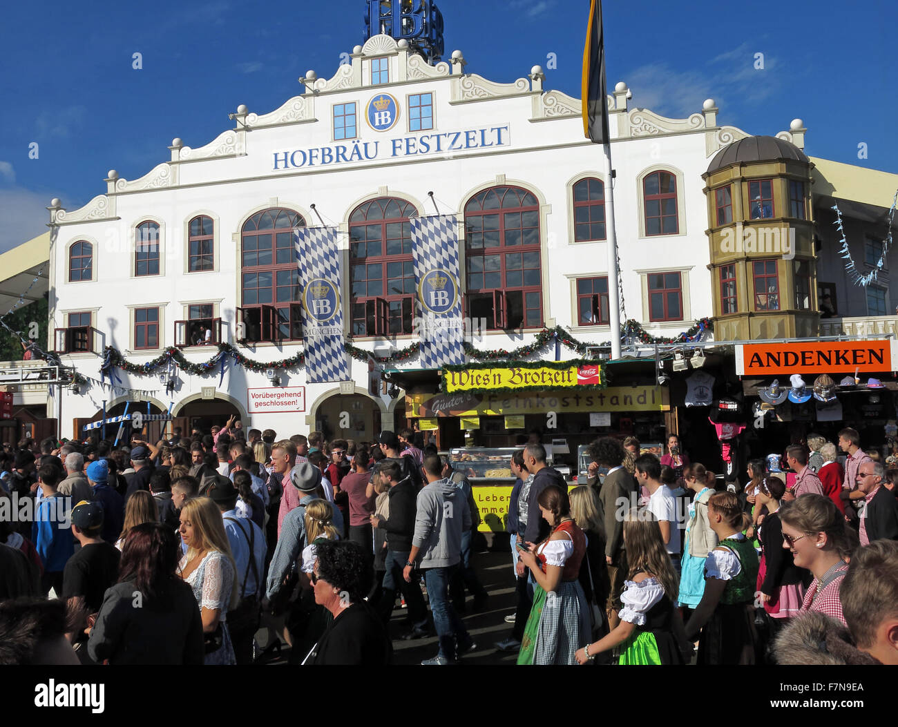 Munich Oktoberfest in Germany  Volksfest beer festival and travelling funfair, Hofbrau Festzelt Stock Photo