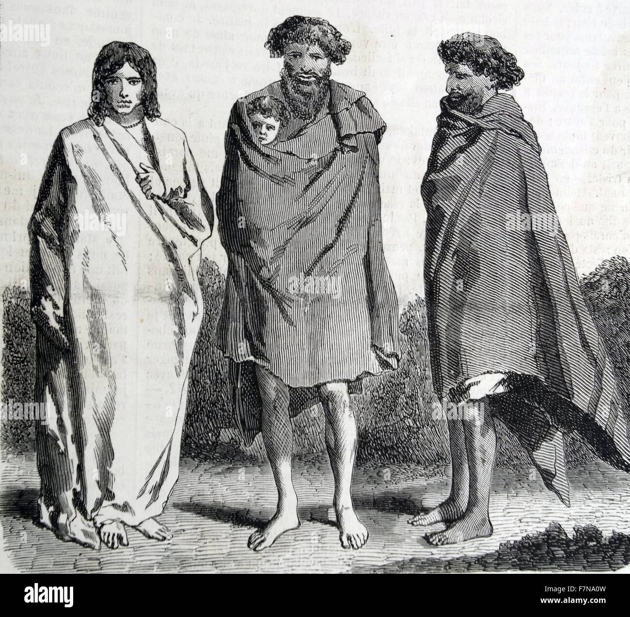 Engraving of a Tofa family. The Tofa people belong to a small pastoral ...