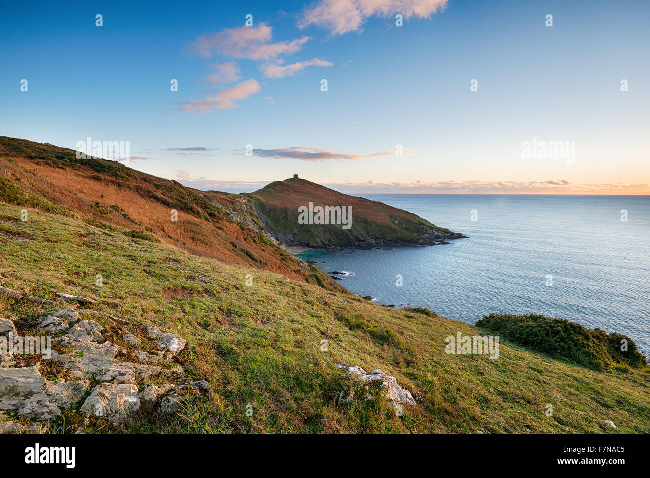 Sunset over Rame Head on the south coast of Cornwall Stock Photo