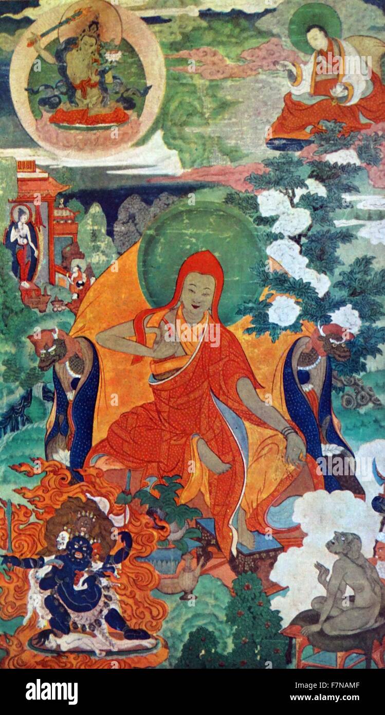 The Great Wizards' Buddhist Tibetan hanging scroll from 18th century Stock Photo