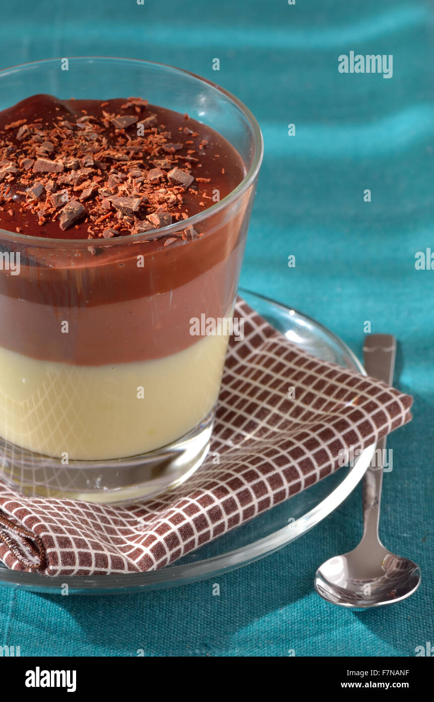 Layered chocolate dessert in glass Stock Photo