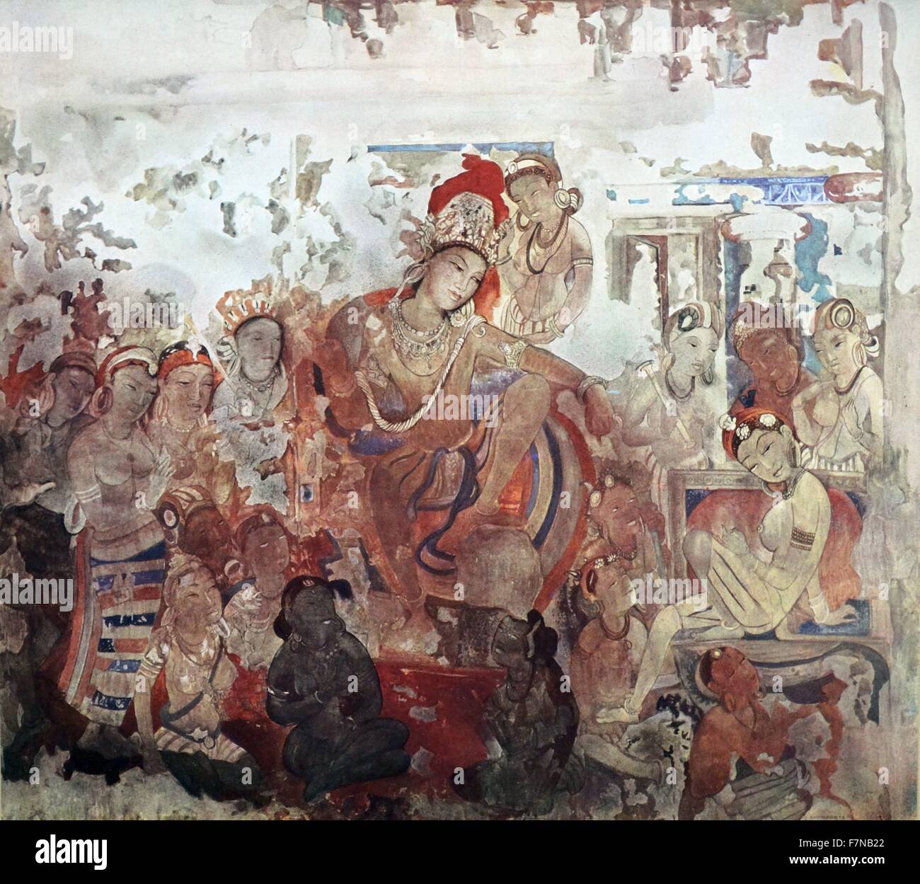 7th century painted fresco of a royal couple from Badami formerly known ...