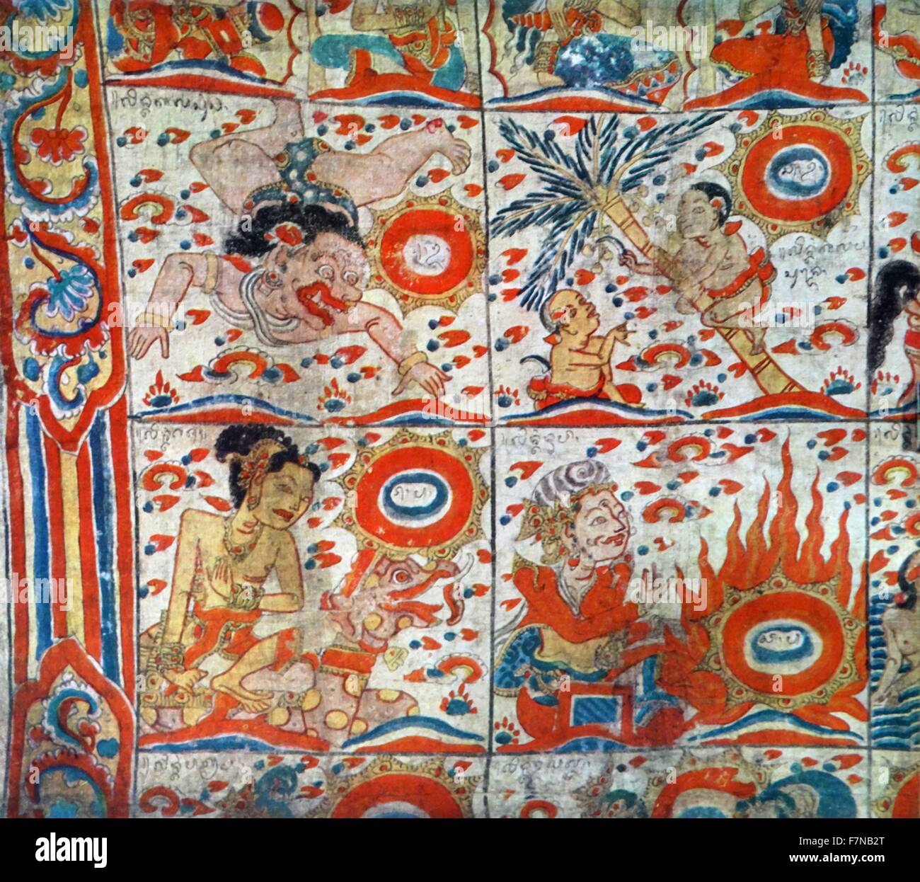 balinese painting depicting the signs of the Zodiac 19th century Stock Photo